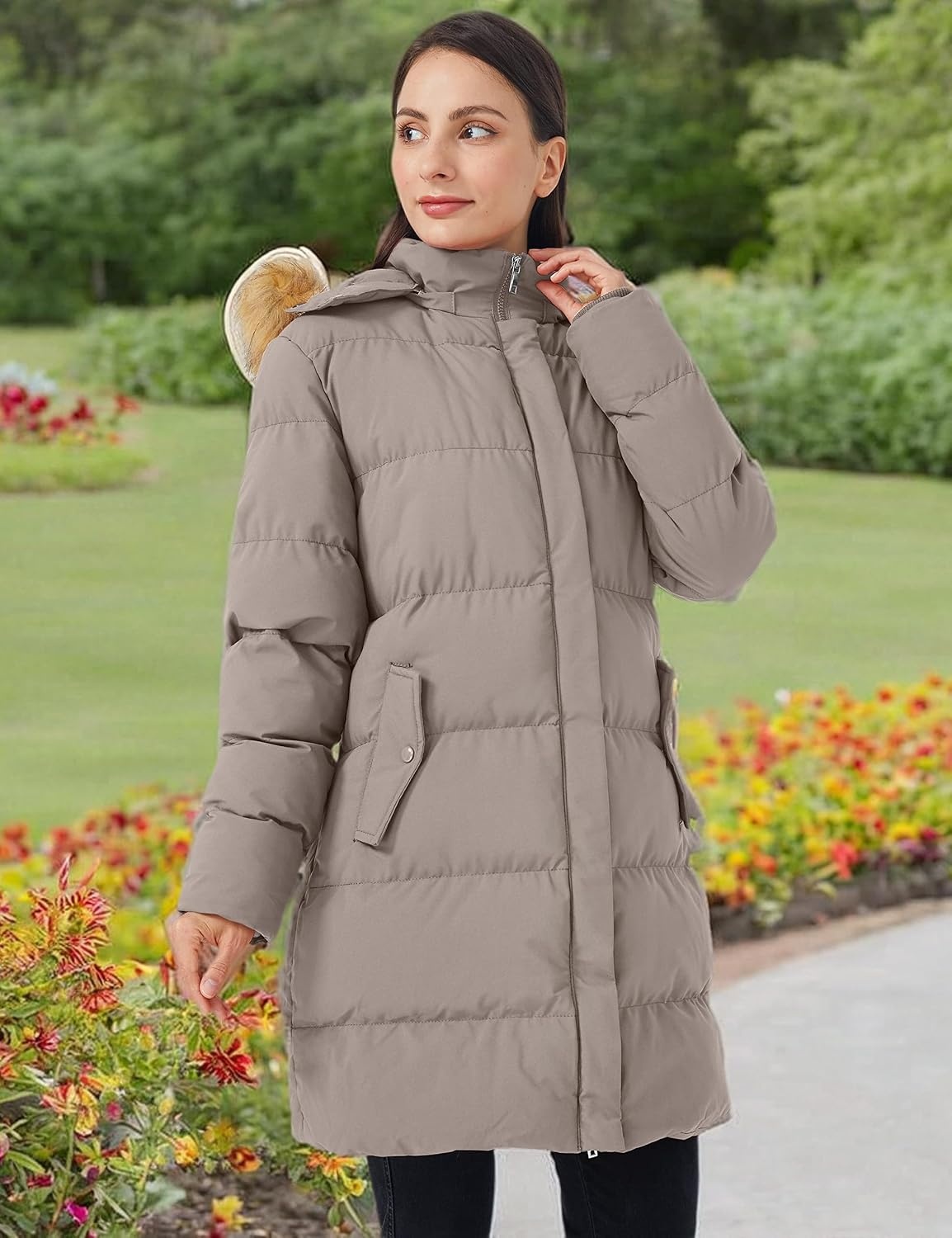 image:imageWenVen Womens Winter Thickened Long Puffer Coat Warm Parka JacketKhaki