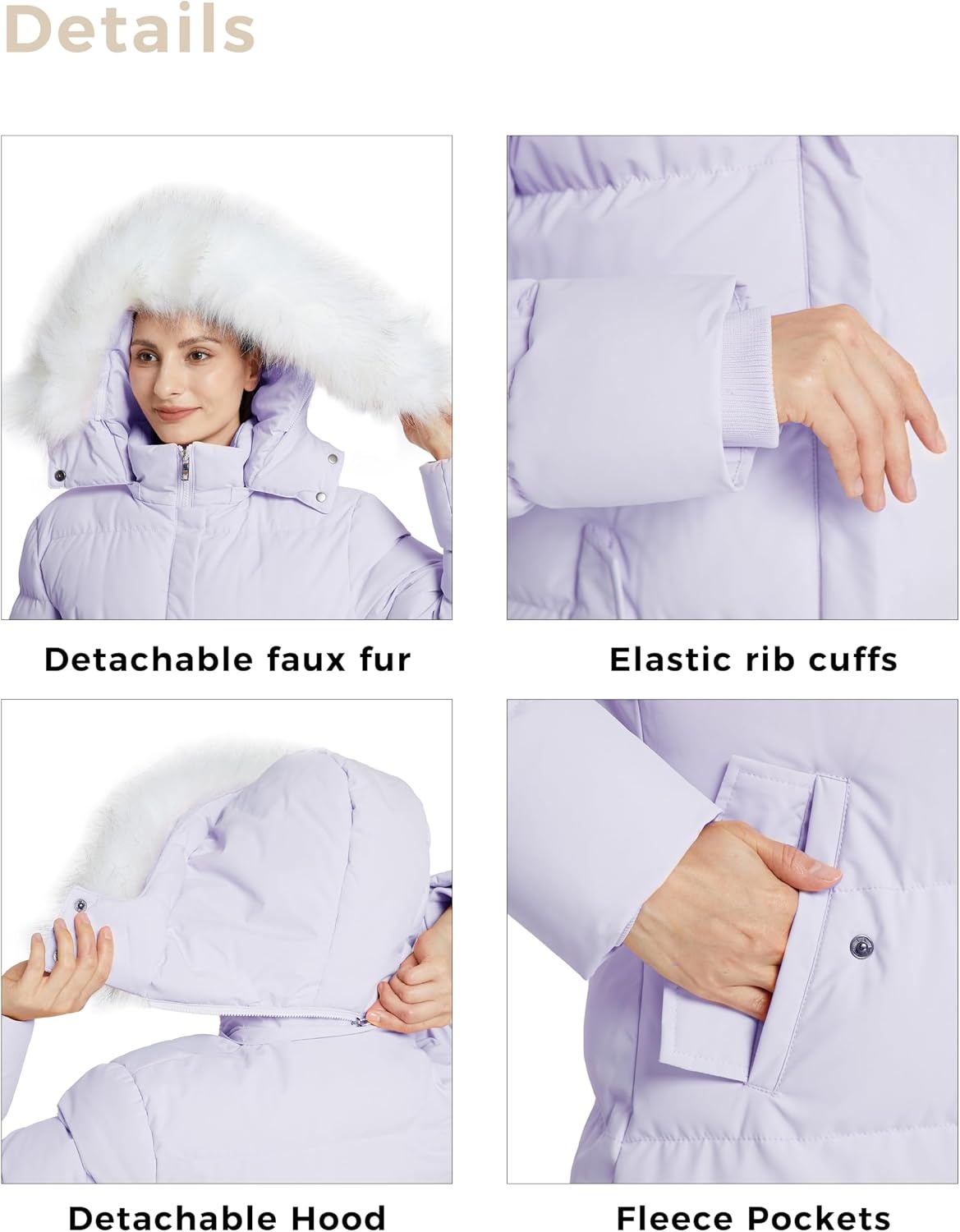 image:imageWenVen Womens Winter Thickened Long Puffer Coat Warm Parka JacketLight Purple