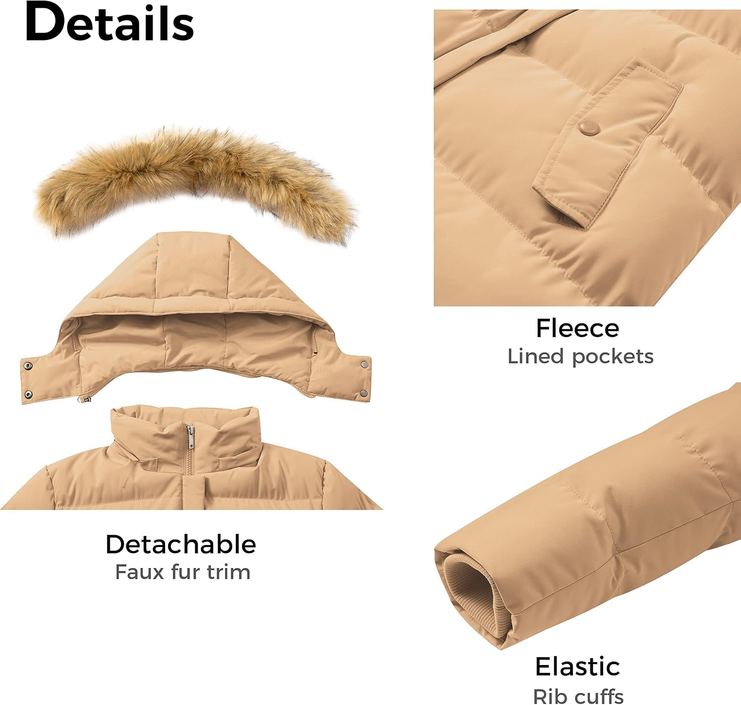 image:imageWenVen Womens Winter Thickened Long Puffer Coat Warm Parka JacketLight Tan