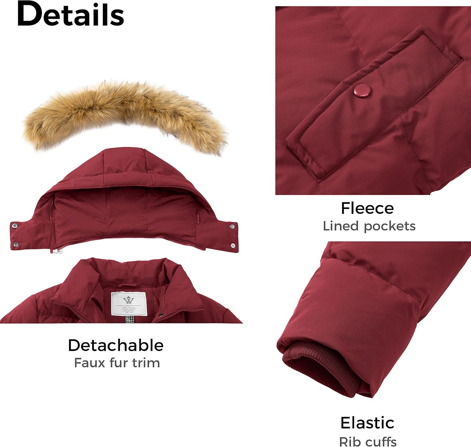 image:imageWenVen Womens Winter Thickened Long Puffer Coat Warm Parka JacketRed