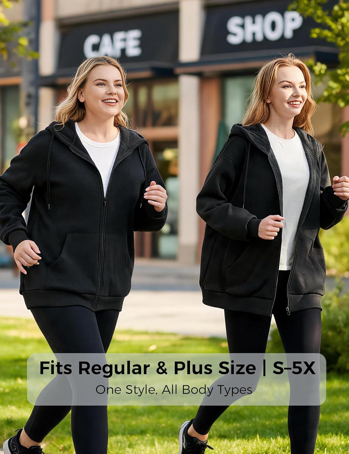 image:imageWenVen Womens Plus Size Zip Up Hoodies Oversized Sweatshirt Fleece JacketBlack