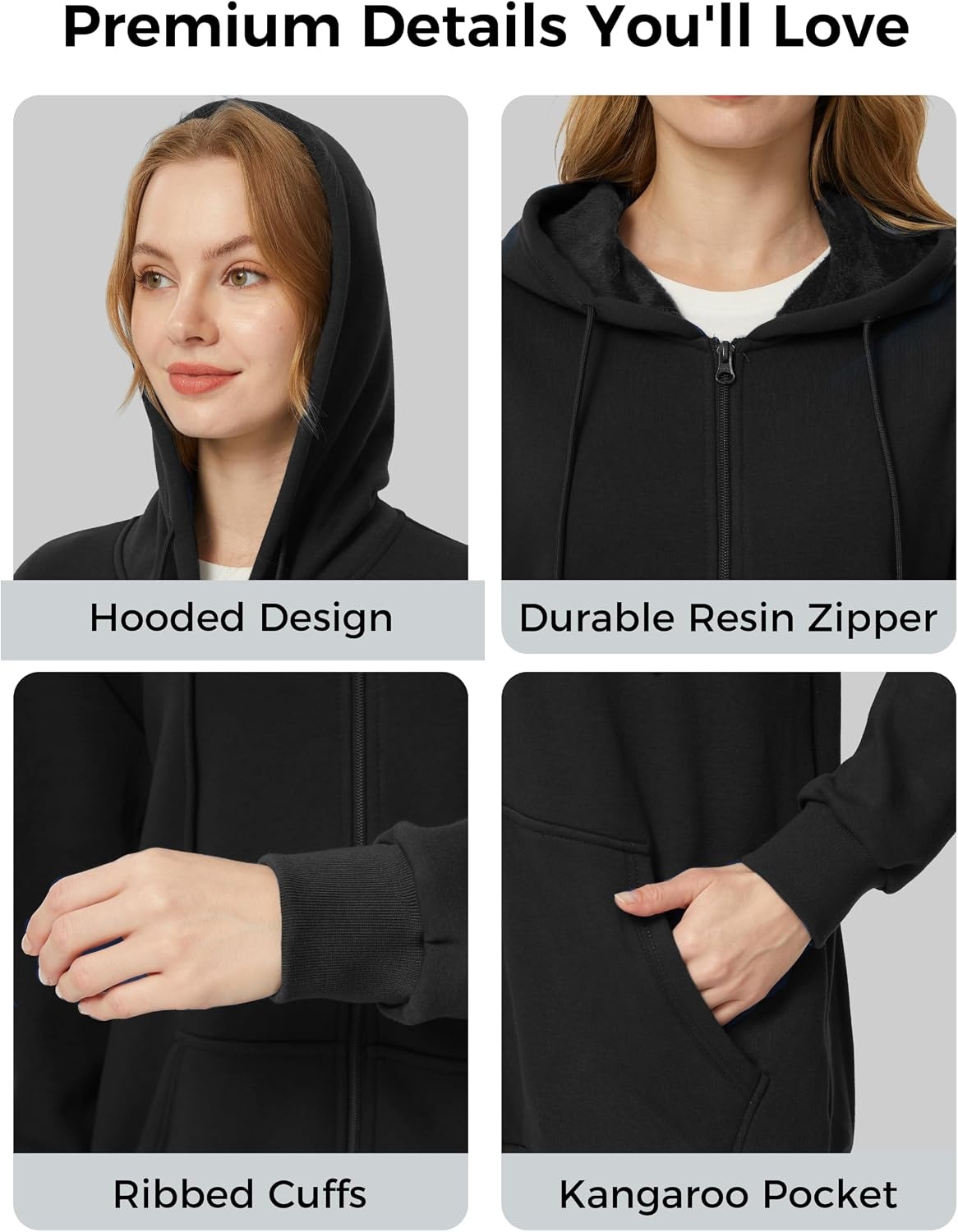 image:imageWenVen Womens Plus Size Zip Up Hoodies Oversized Sweatshirt Fleece JacketBlack