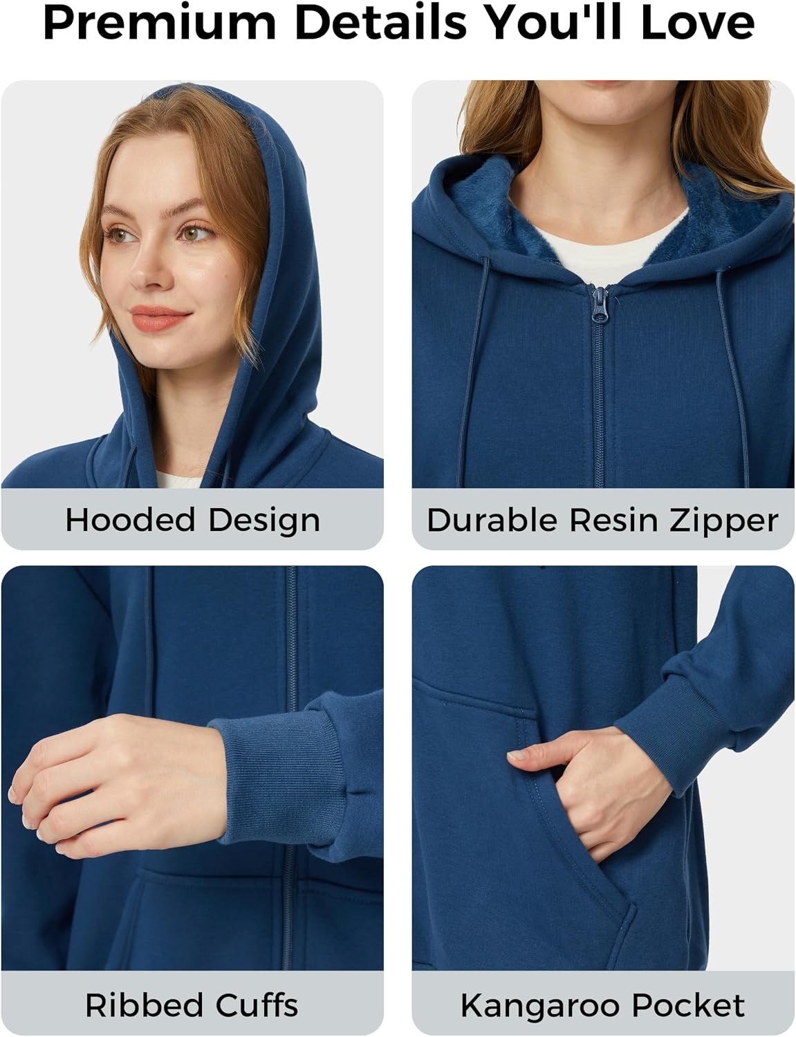 image:imageWenVen Womens Plus Size Zip Up Hoodies Oversized Sweatshirt Fleece JacketBlue