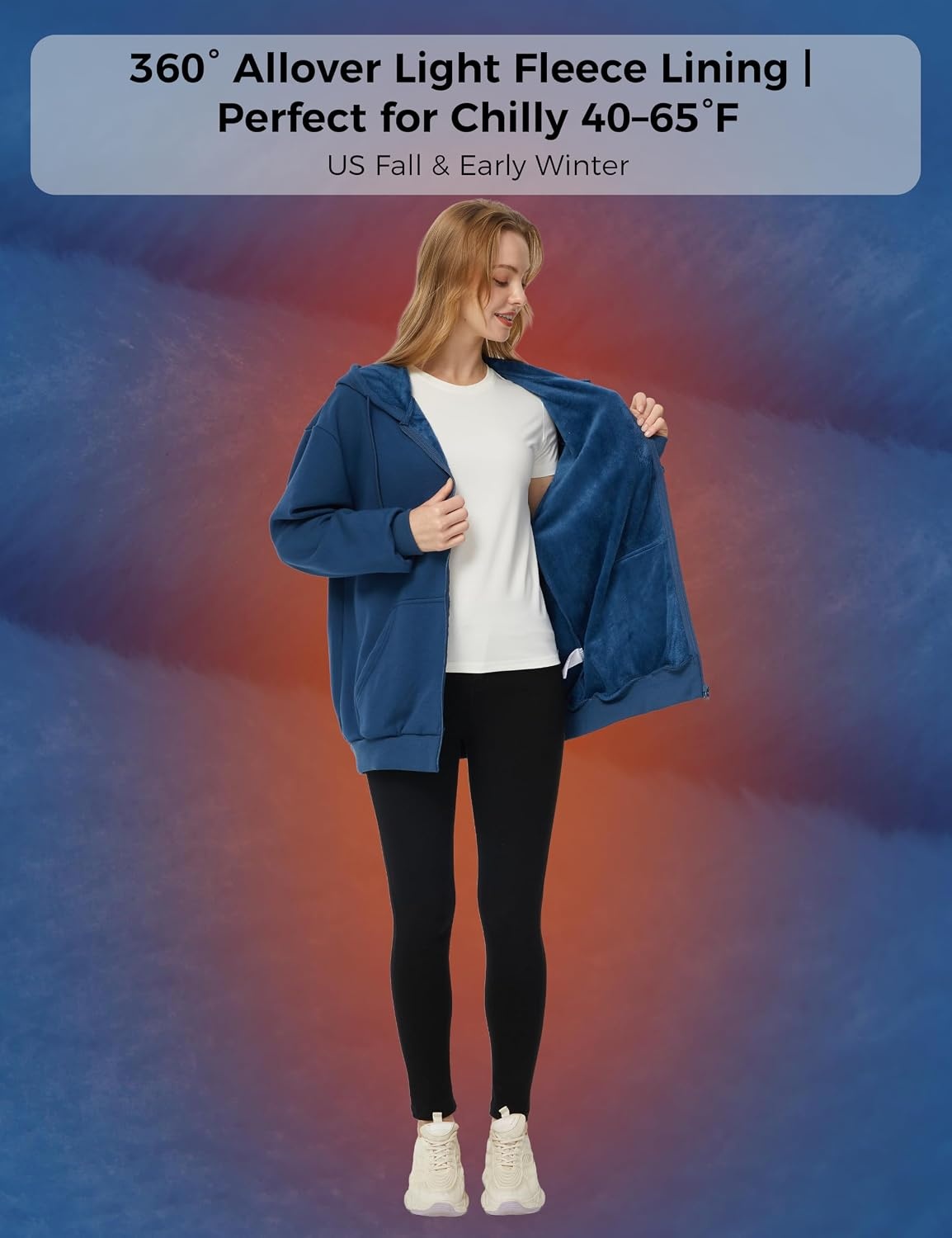 image:imageWenVen Womens Plus Size Zip Up Hoodies Oversized Sweatshirt Fleece JacketBlue