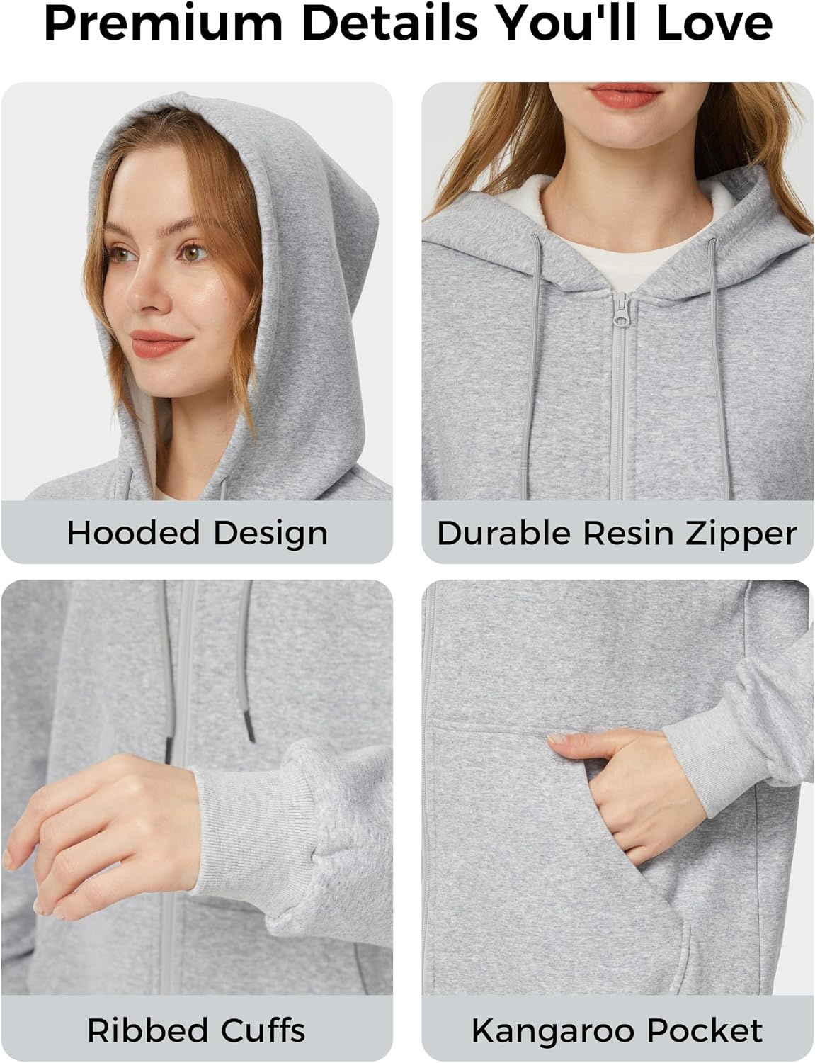image:imageWenVen Womens Plus Size Zip Up Hoodies Oversized Sweatshirt Fleece JacketGrey