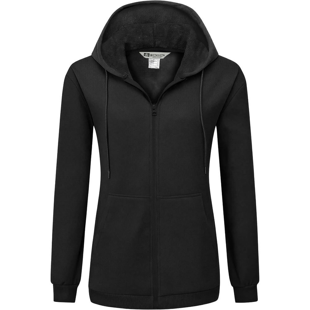 image:imageWenVen Womens Plus Size Zip Up Hoodies Oversized Sweatshirt Fleece JacketBlack