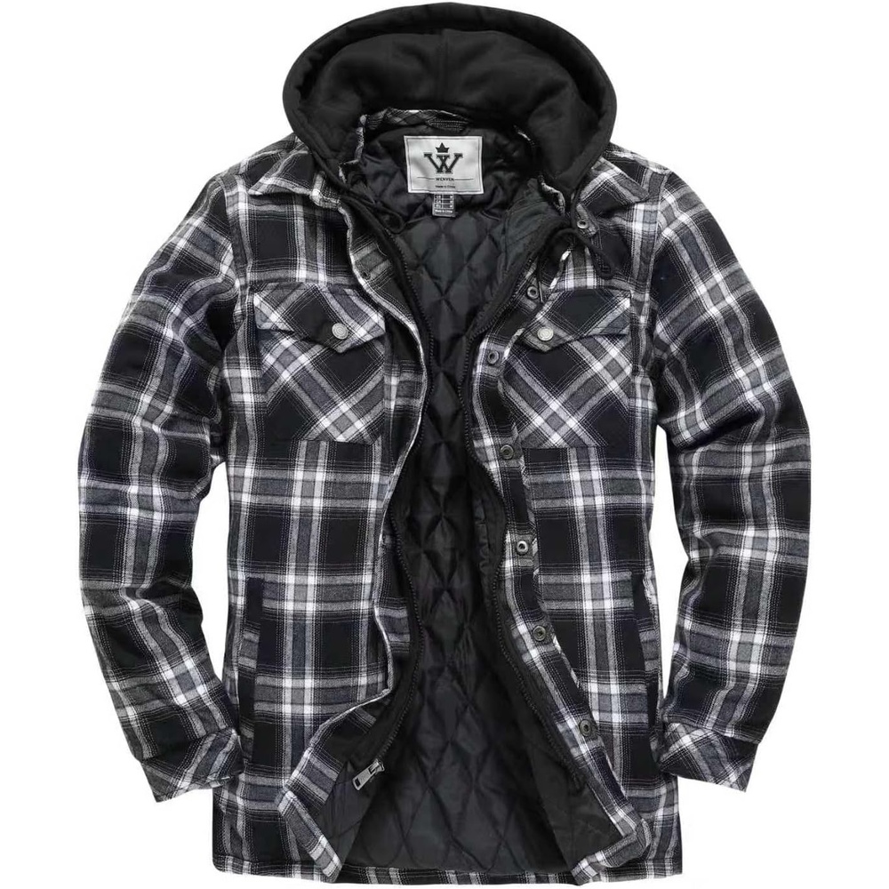 image:imageWenVen Mens Thick Plaid Flannel Quilted Shirts Jacket Cotton CoatBlack