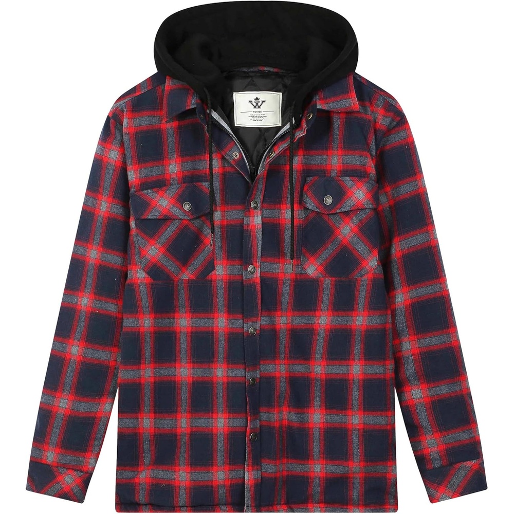 image:imageWenVen Mens Thick Plaid Flannel Quilted Shirts Jacket Cotton CoatDark Red