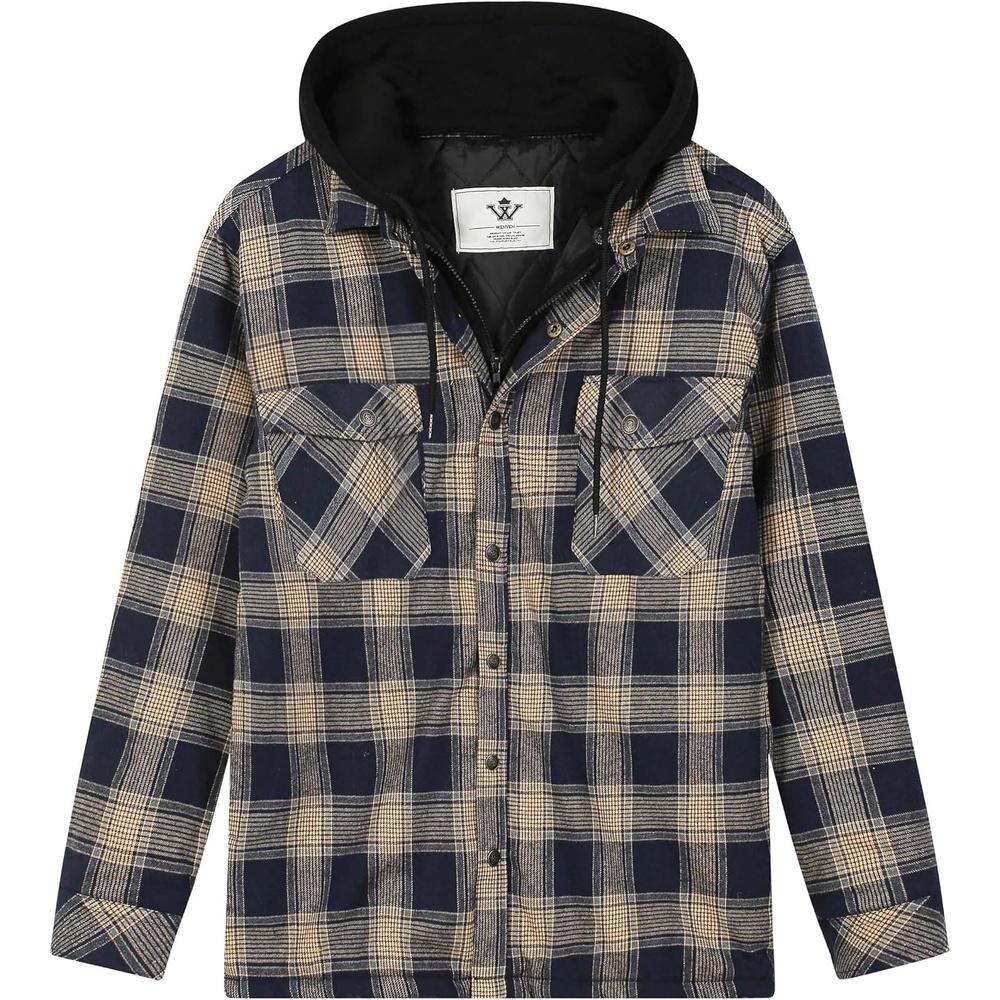 image:imageWenVen Mens Thick Plaid Flannel Quilted Shirts Jacket Cotton CoatYellow