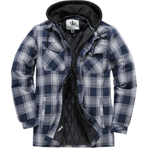 WenVen Men’s Thick Plaid Flannel Quilted Shirts Jacket Cotton Coat(Dark Blue)