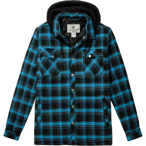 WenVen Men’s Thick Plaid Flannel Quilted Shirts Jacket Cotton Coat(Light Blue)
