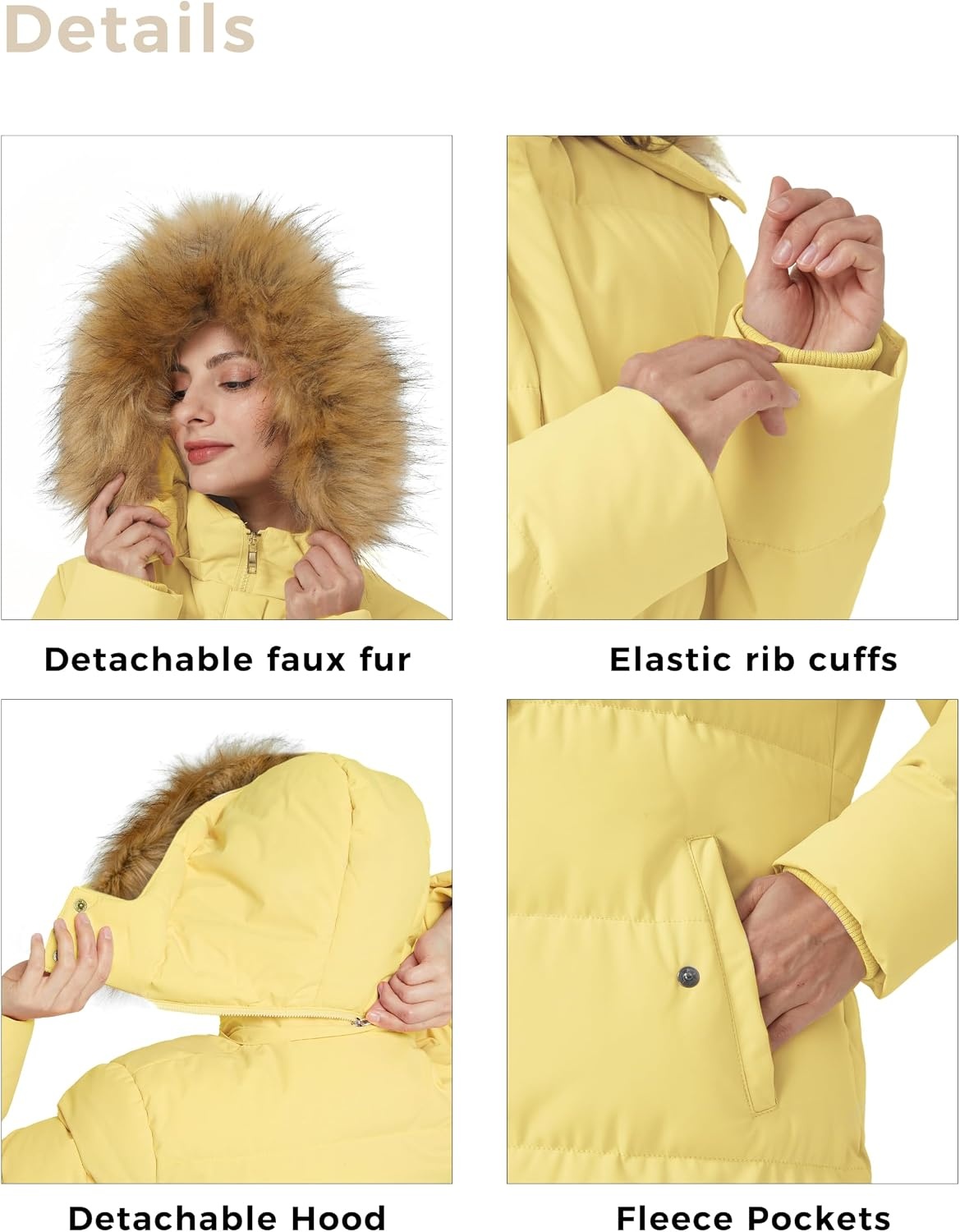 image:imageWenVen Womens Winter Thickened Long Puffer Coat Warm Parka JacketLight Yellow