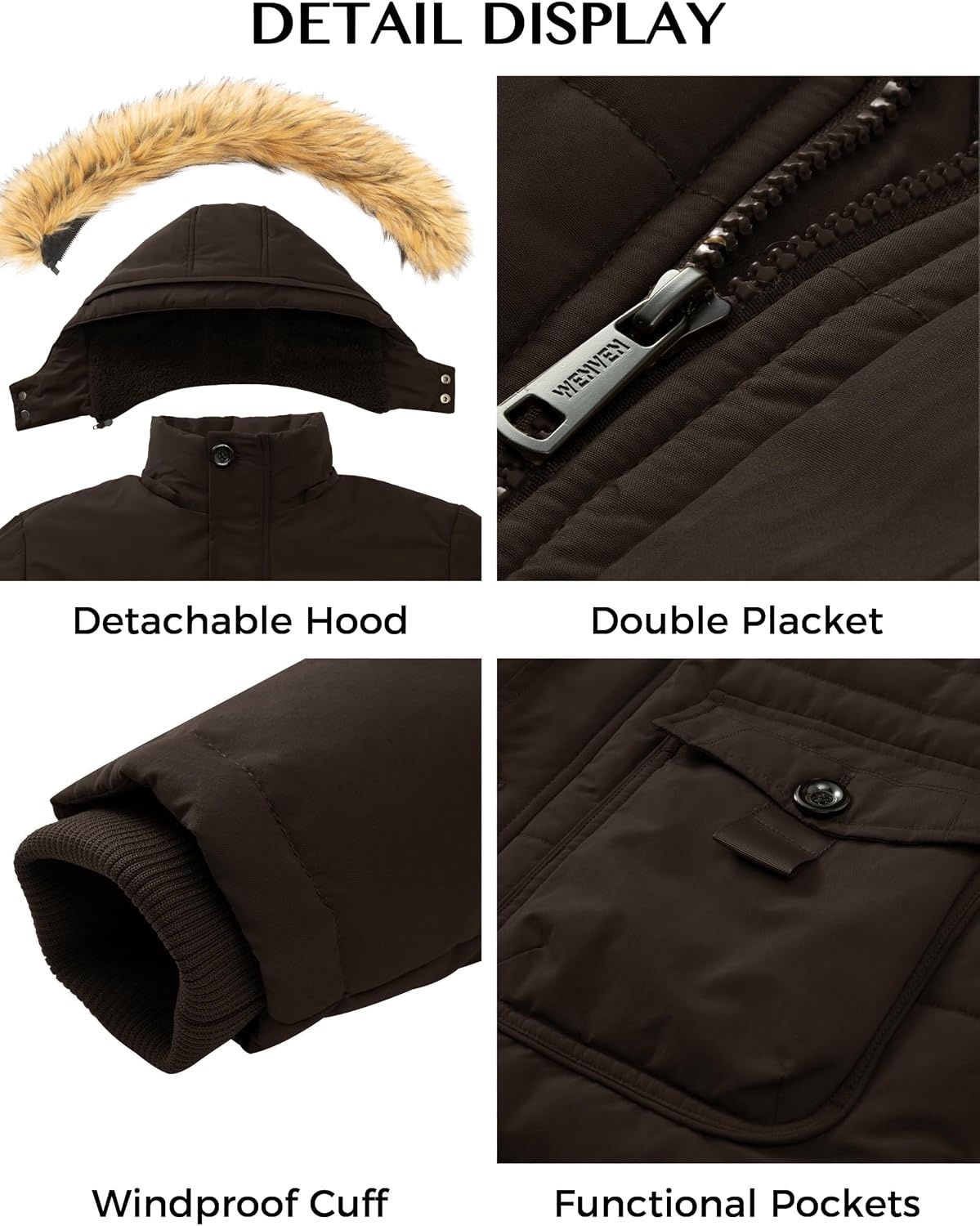 image:imageWenVen Mens Hooded Warm Coat Winter Parka JacketBrown1