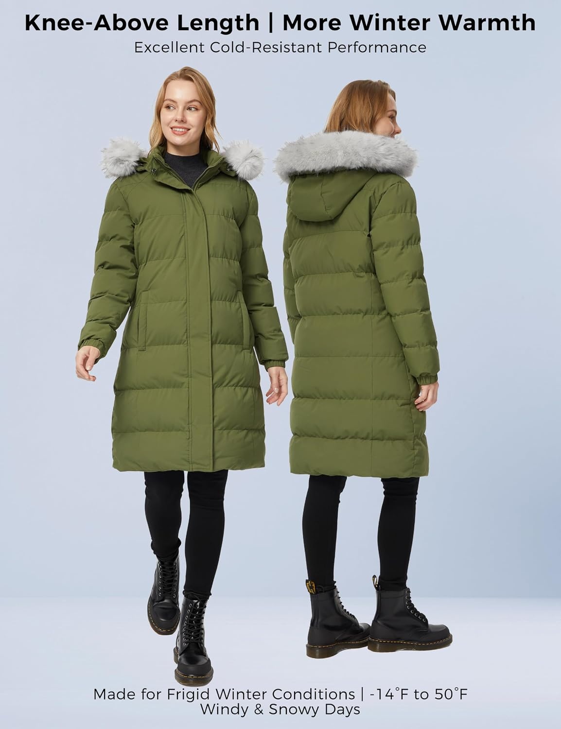 image:imageWenVen Womens Winter Long Puffer Coat Waterproof Warm Parka JacketArmy Green