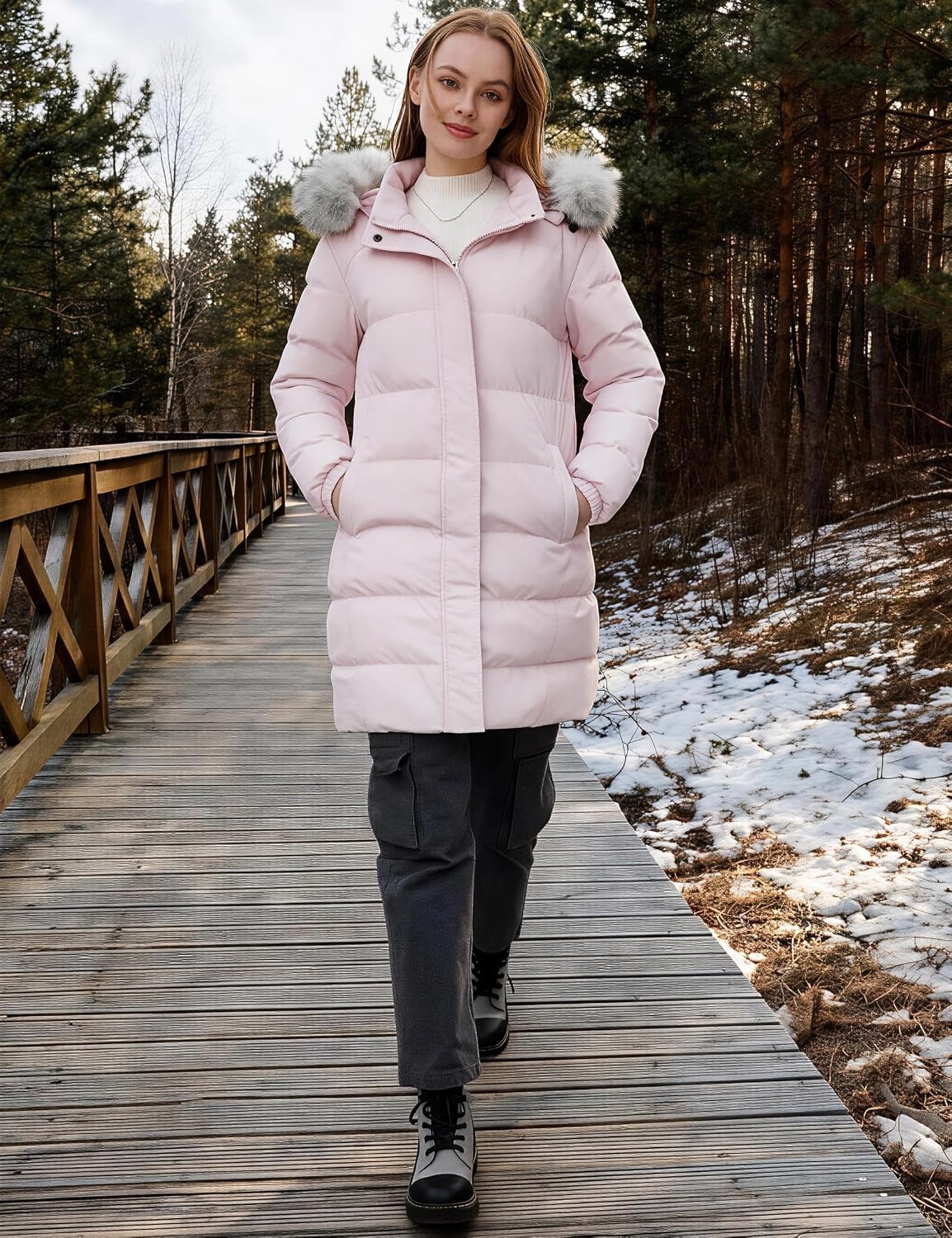 image:imageWenVen Womens Winter Long Puffer Coat Waterproof Warm Parka JacketPink
