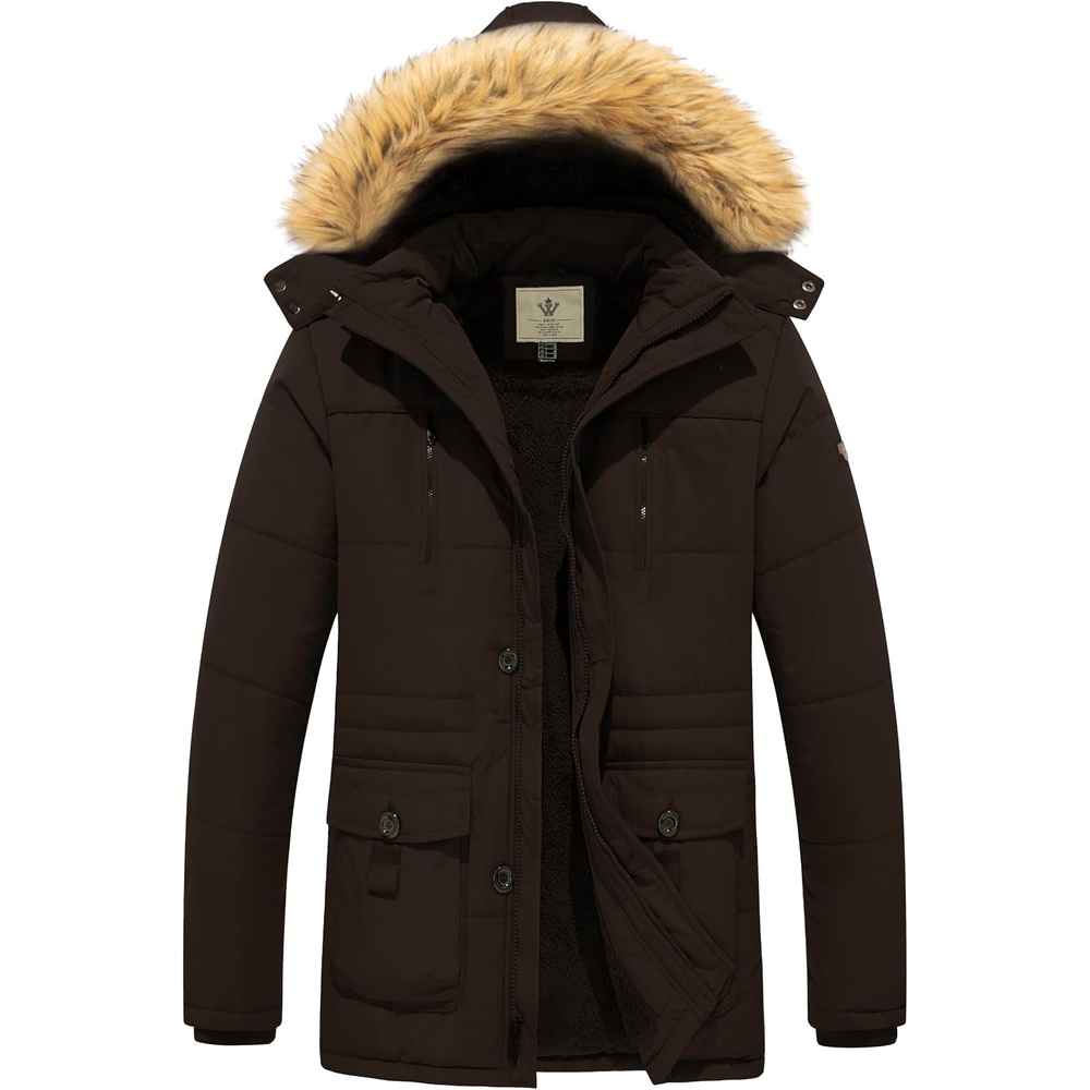 image:imageWenVen Mens Hooded Warm Coat Winter Parka JacketBrown1