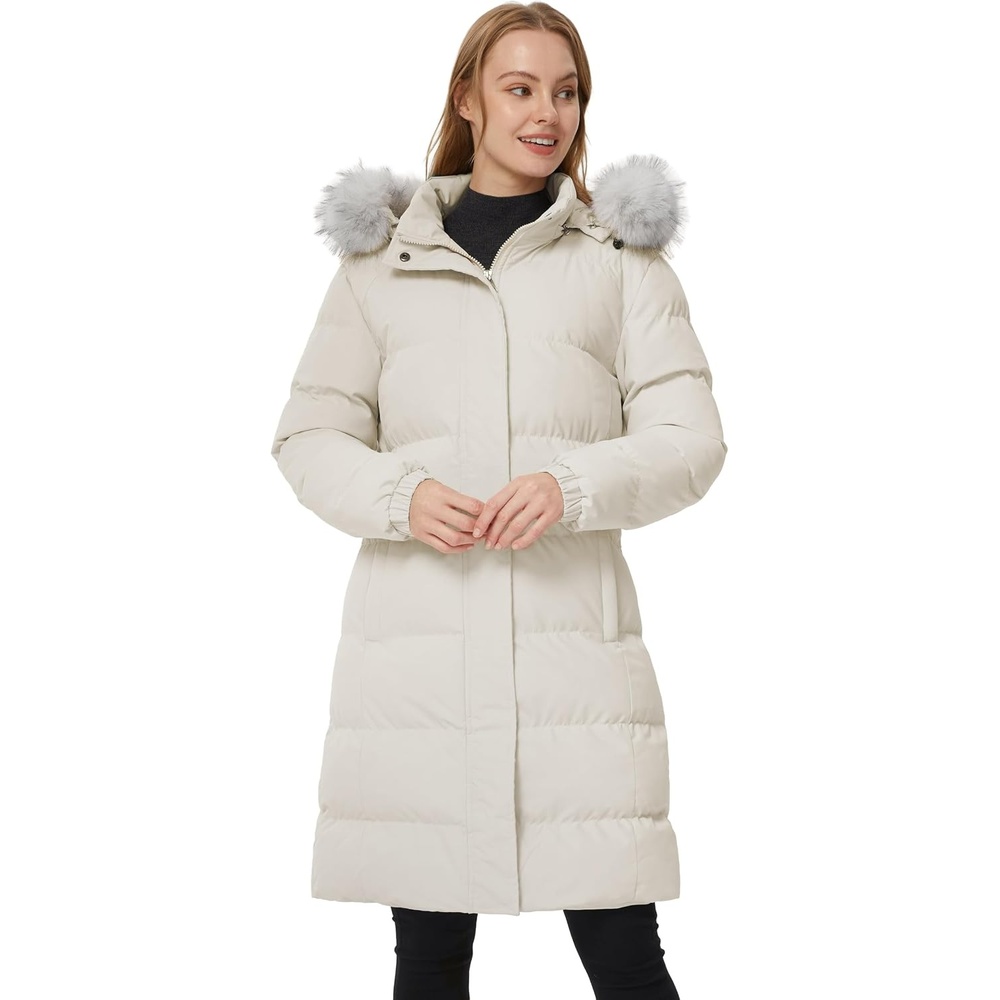 image:imageWenVen Womens Winter Long Puffer Coat Waterproof Warm Parka JacketBeige