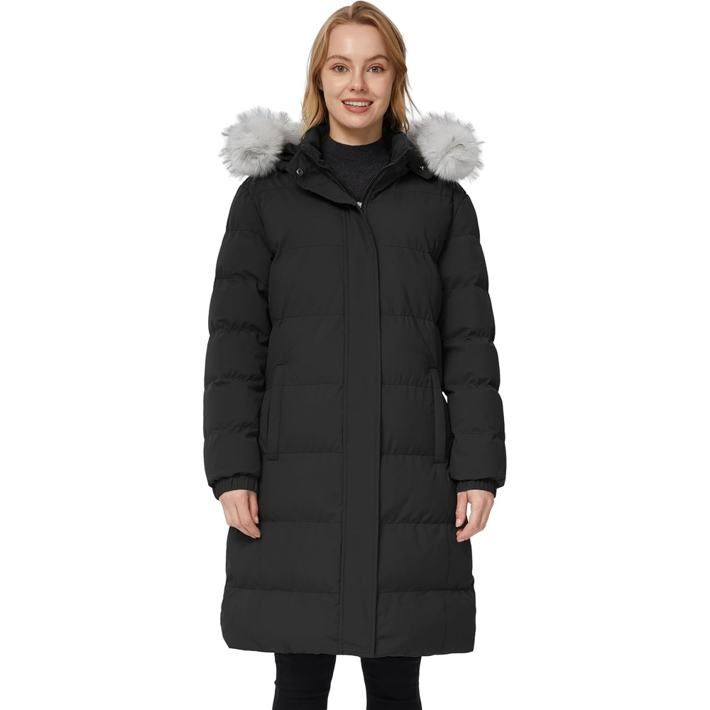 image:imageWenVen Womens Winter Long Puffer Coat Waterproof Warm Parka JacketBlack