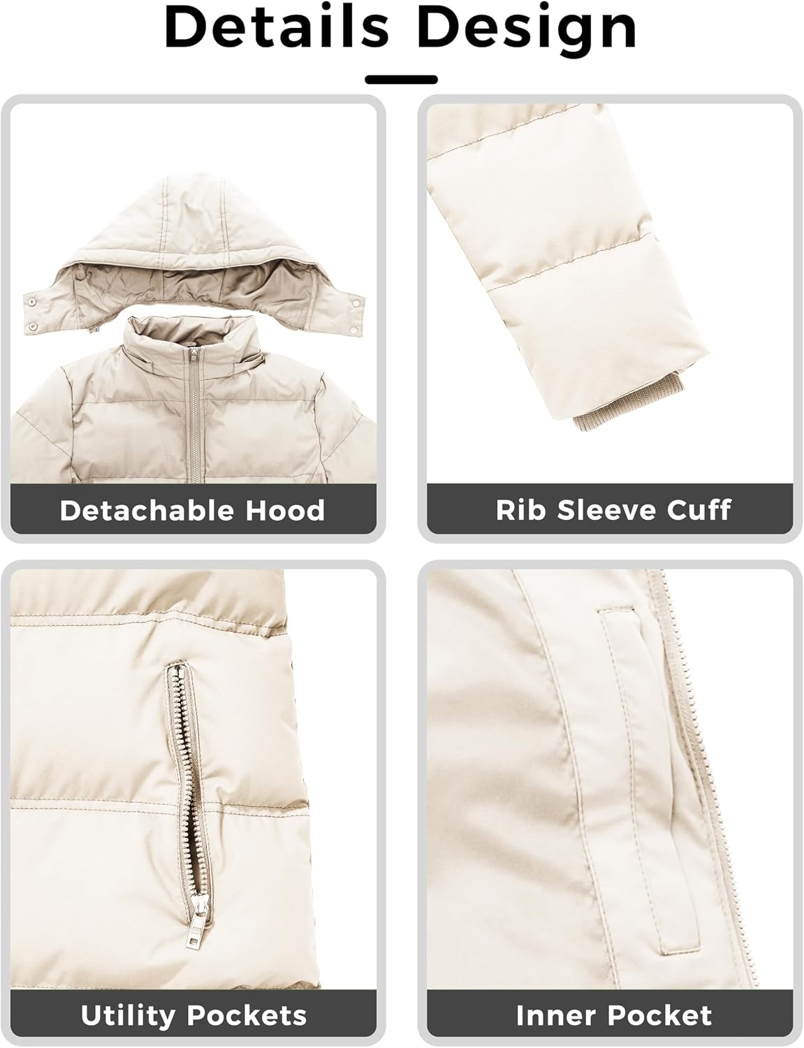 image:imageWenVen Womens Warm Thickened Parka Coat Winter Puffer Jacket with HoodBeige