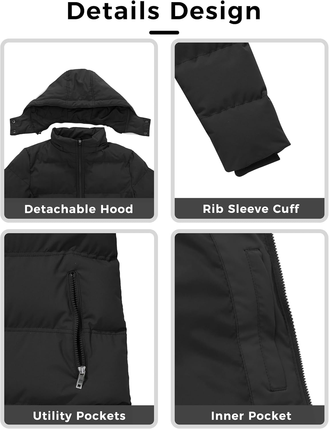 image:imageWenVen Womens Warm Thickened Parka Coat Winter Puffer Jacket with HoodBlack