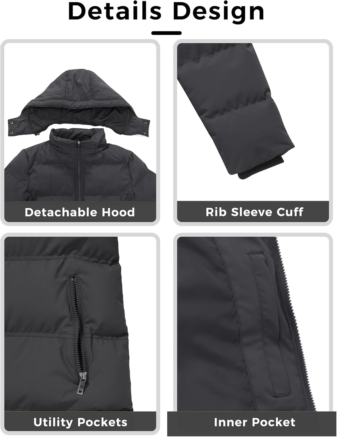 image:imageWenVen Womens Warm Thickened Parka Coat Winter Puffer Jacket with HoodCharcoal