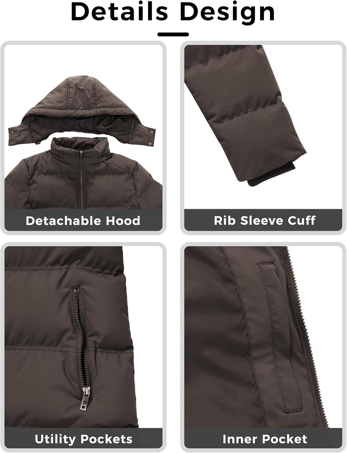 image:imageWenVen Womens Warm Thickened Parka Coat Winter Puffer Jacket with HoodCoffee