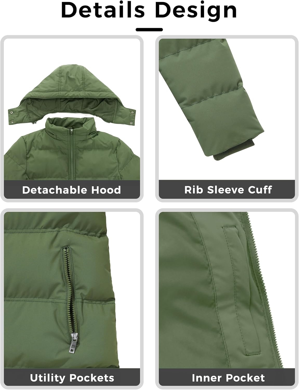image:imageWenVen Womens Warm Thickened Parka Coat Winter Puffer Jacket with HoodGreen