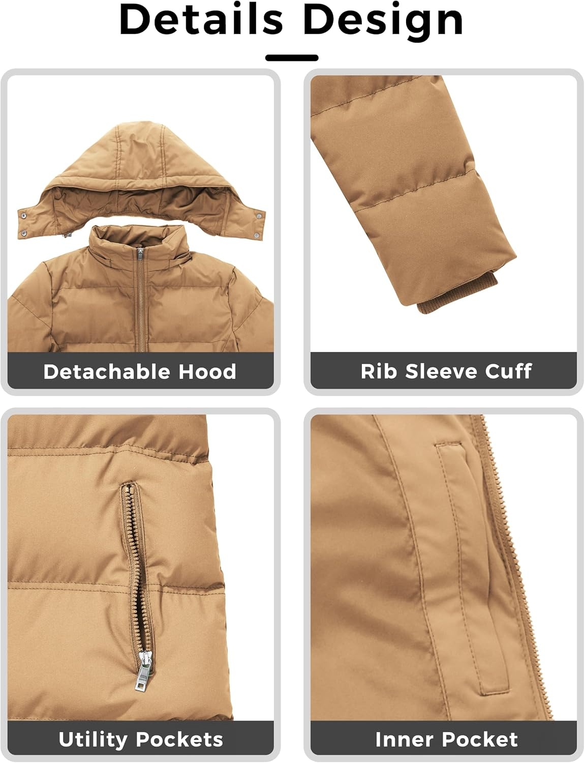 image:imageWenVen Womens Warm Thickened Parka Coat Winter Puffer Jacket with HoodLight Tan