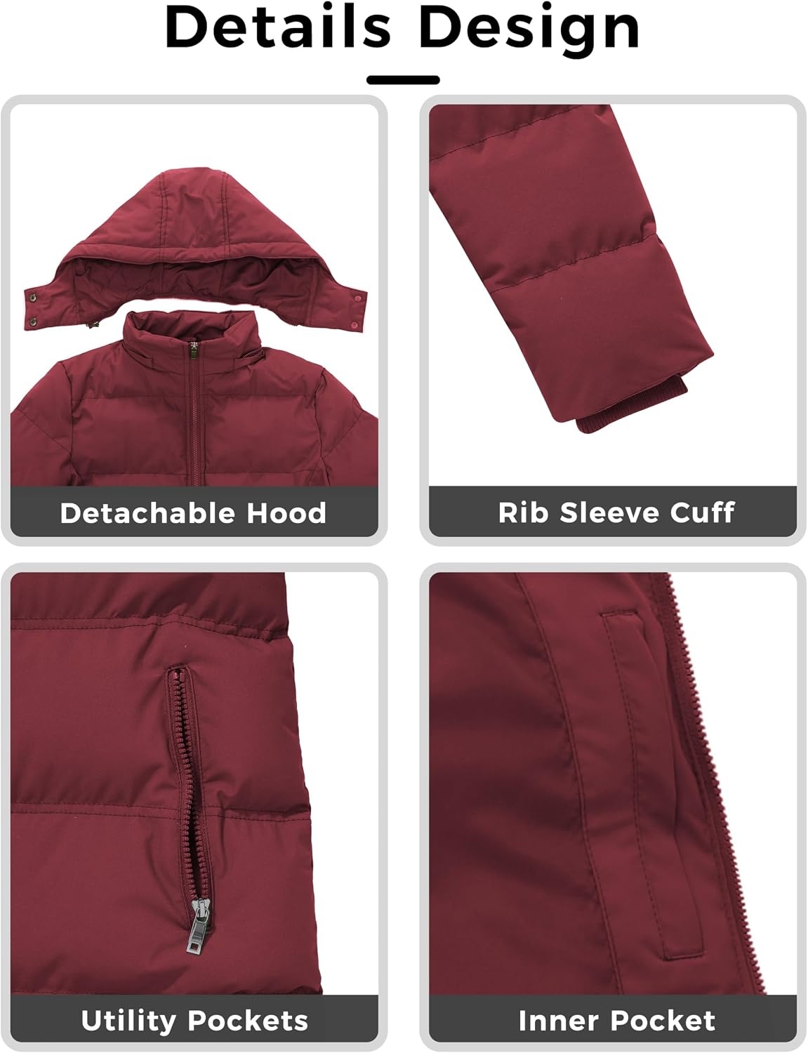 image:imageWenVen Womens Warm Thickened Parka Coat Winter Puffer Jacket with HoodRed