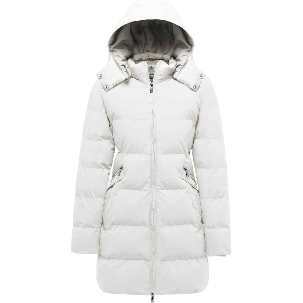 image:imageWenVen Womens Warm Thickened Parka Coat Winter Puffer Jacket with HoodWhite