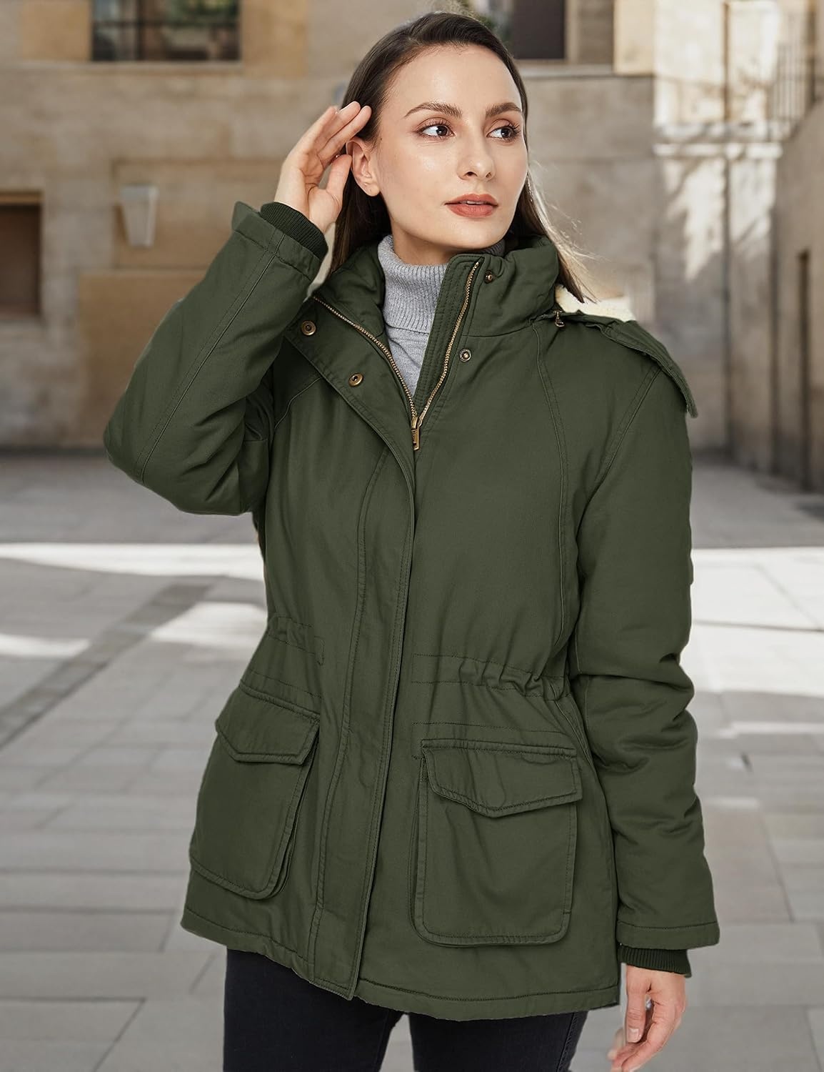 image:imageWenVen Womens Winter Warm Sherpa Lined Jacket Heavy Parka Coat with HoodArmy Green