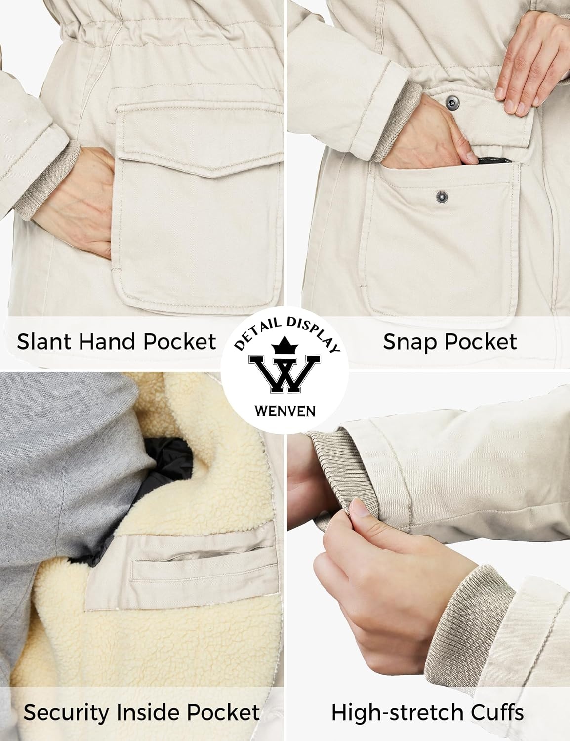 image:imageWenVen Womens Winter Warm Sherpa Lined Jacket Heavy Parka Coat with HoodBeige