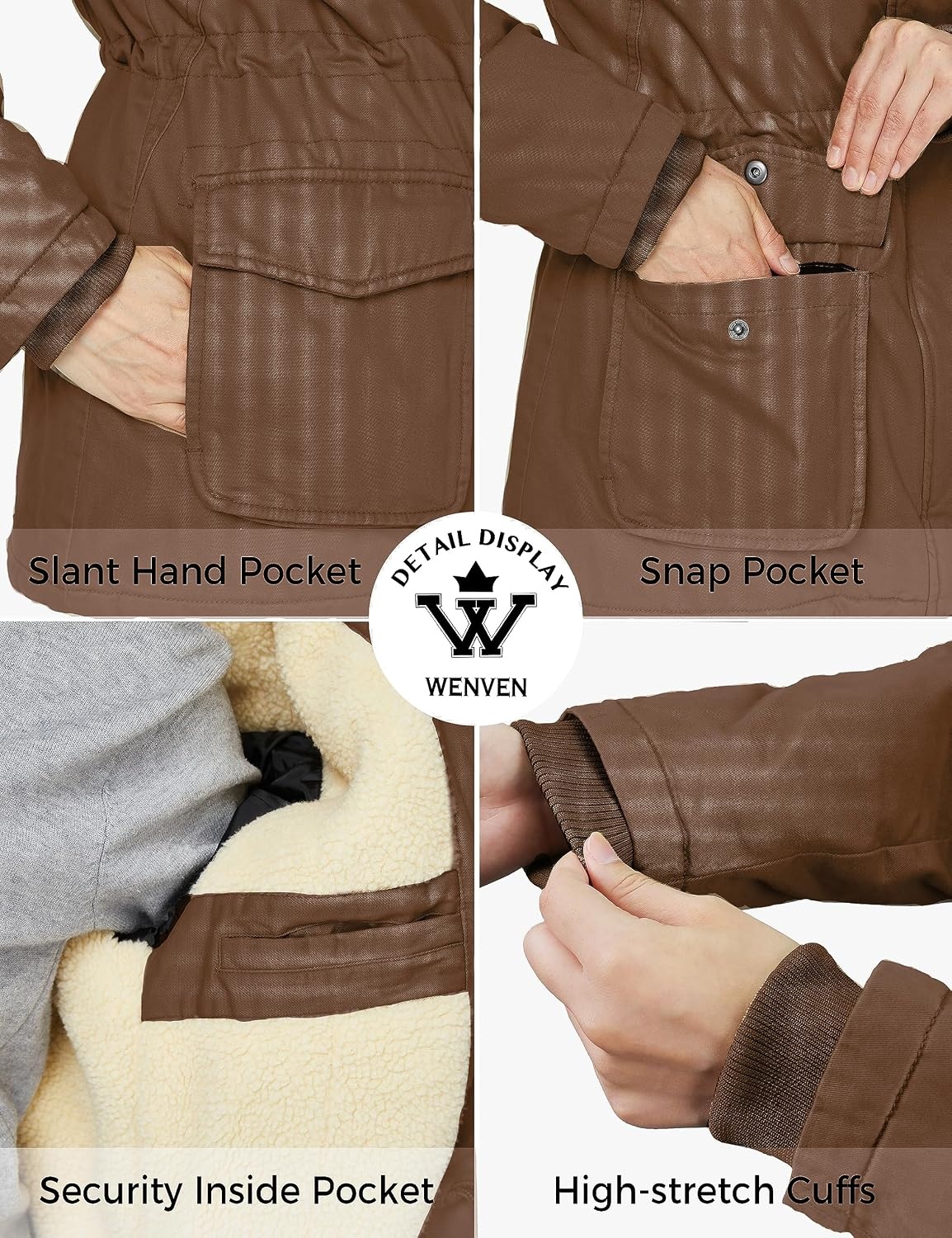 image:imageWenVen Womens Winter Warm Sherpa Lined Jacket Heavy Parka Coat with HoodBrown