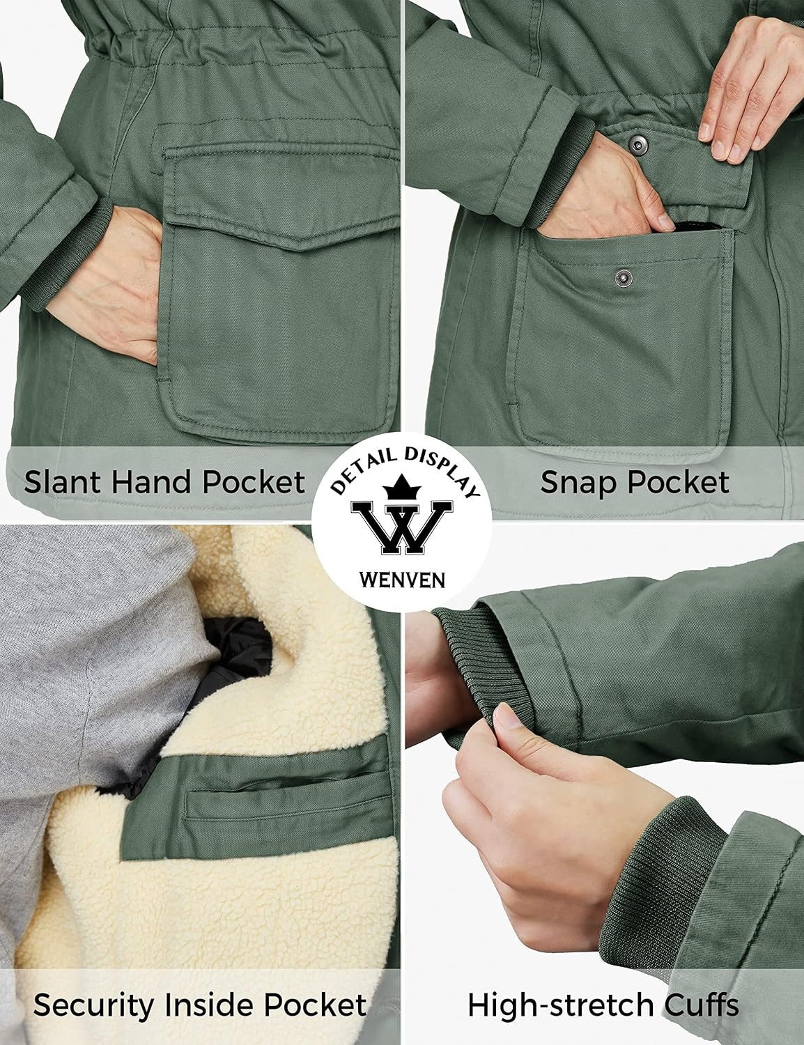 image:imageWenVen Womens Winter Warm Sherpa Lined Jacket Heavy Parka Coat with HoodGreen