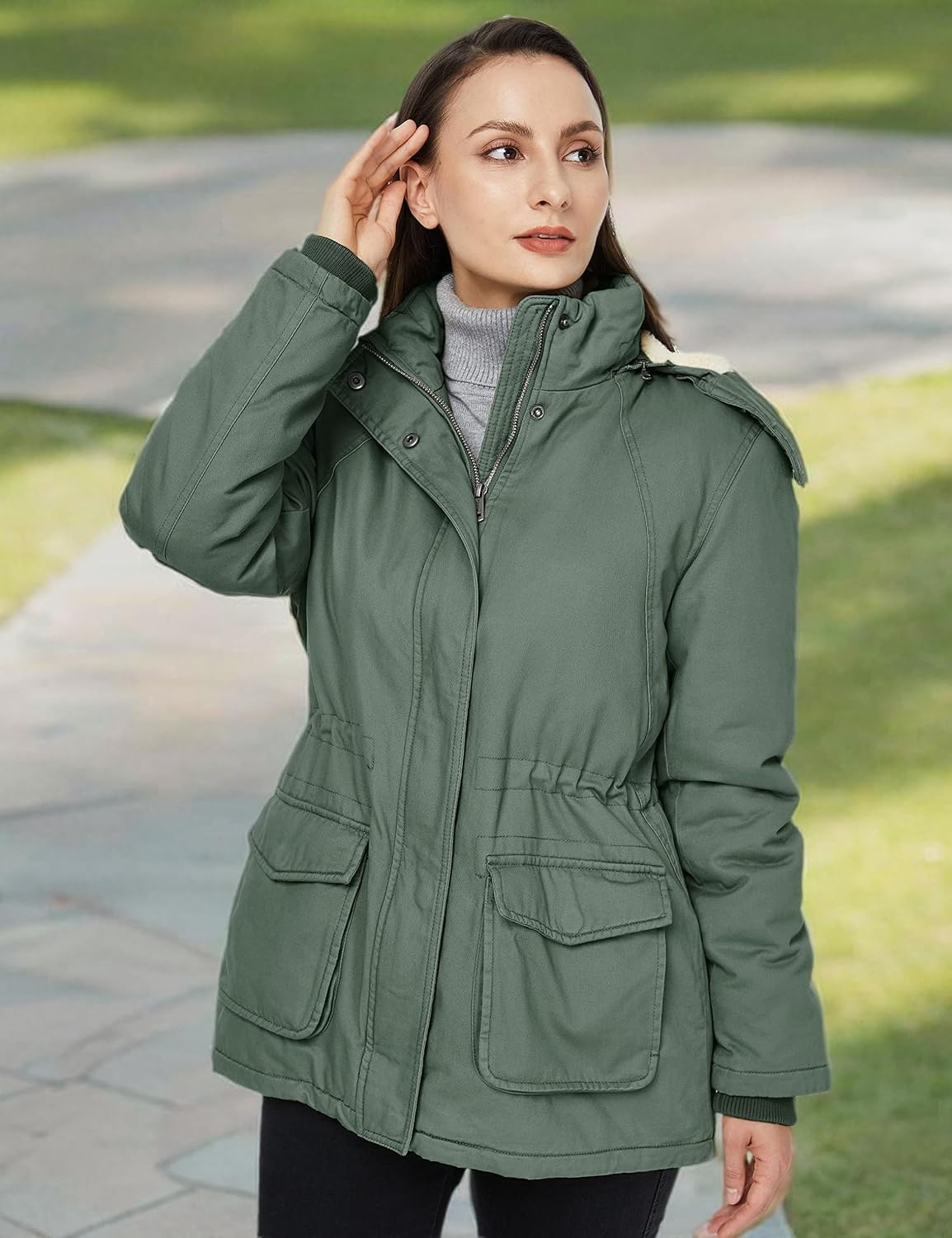 image:imageWenVen Womens Winter Warm Sherpa Lined Jacket Heavy Parka Coat with HoodGreen
