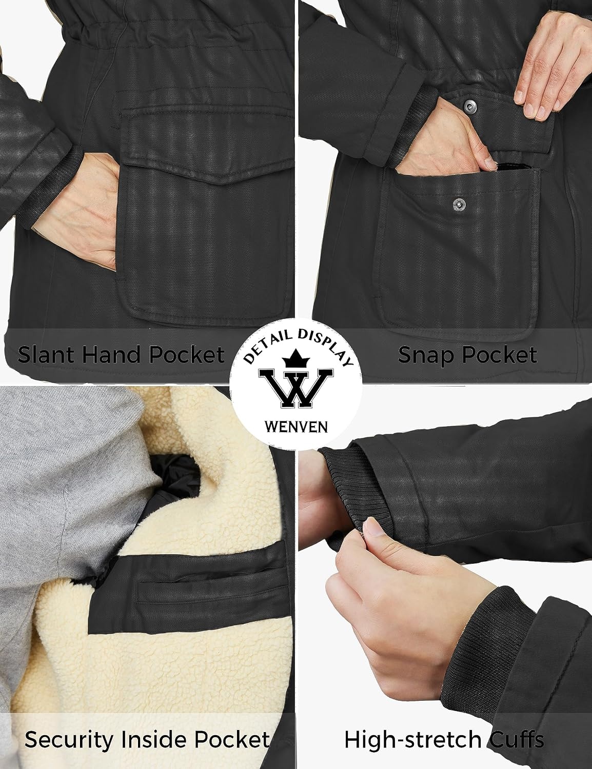 image:imageWenVen Womens Winter Warm Sherpa Lined Jacket Heavy Parka Coat with HoodGrey
