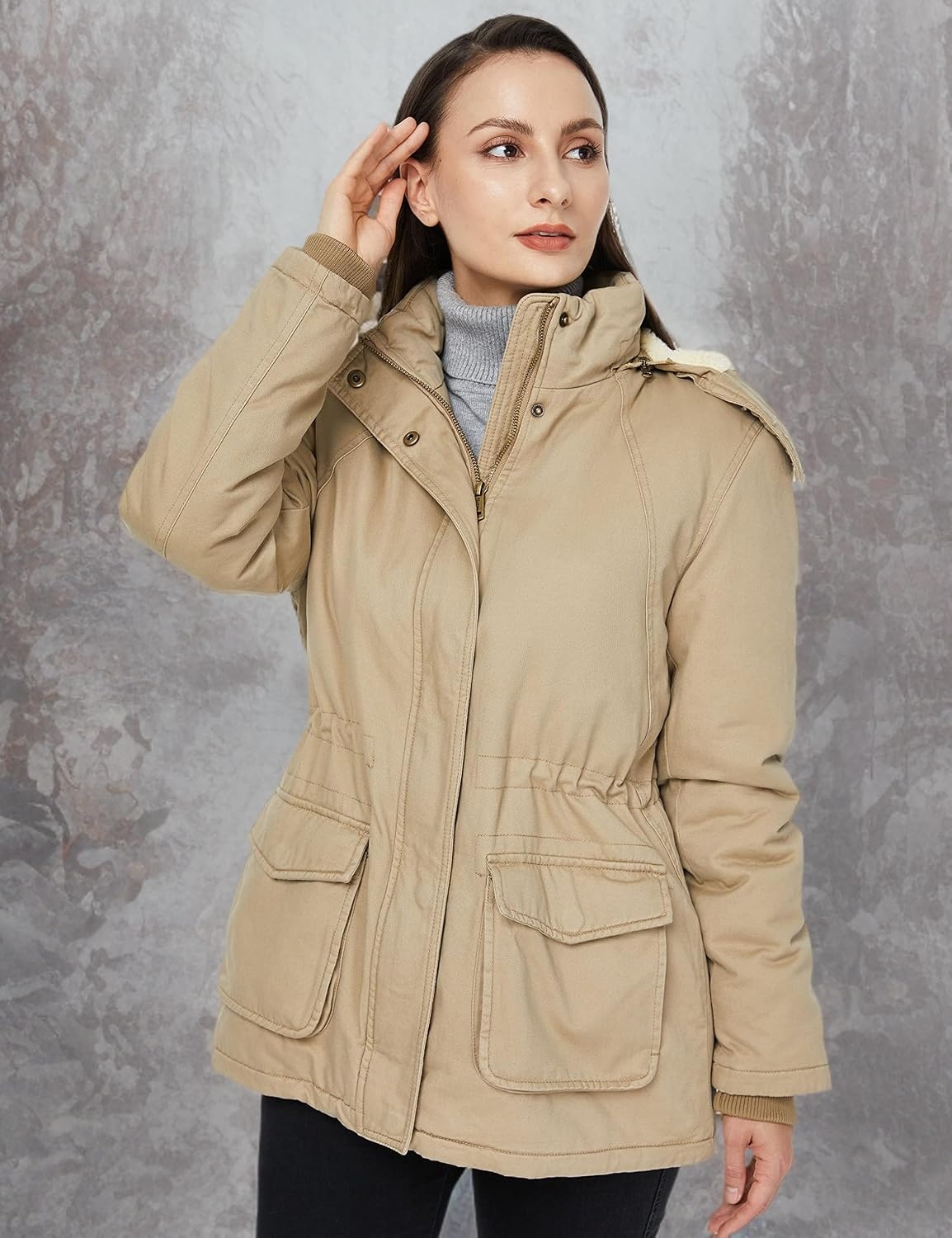 image:imageWenVen Womens Winter Warm Sherpa Lined Jacket Heavy Parka Coat with HoodKhaki2