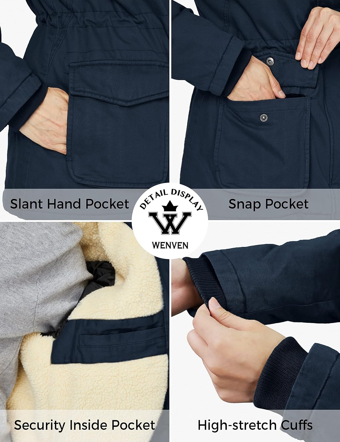 image:imageWenVen Womens Winter Warm Sherpa Lined Jacket Heavy Parka Coat with HoodNavy