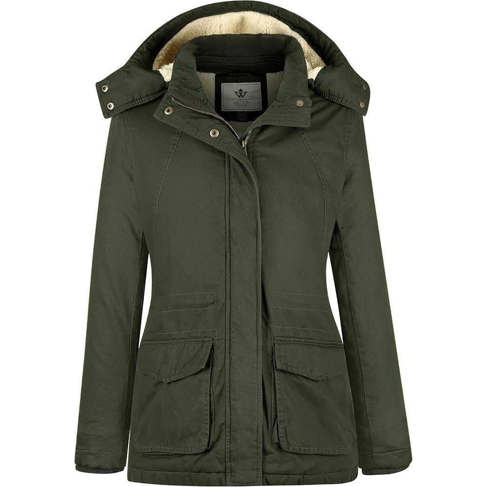 image:imageWenVen Womens Winter Warm Sherpa Lined Jacket Heavy Parka Coat with HoodArmy Green