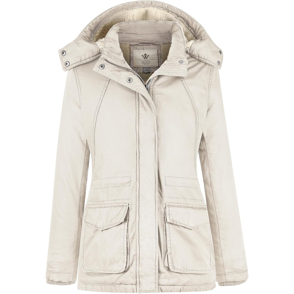 image:imageWenVen Womens Winter Warm Sherpa Lined Jacket Heavy Parka Coat with HoodBeige