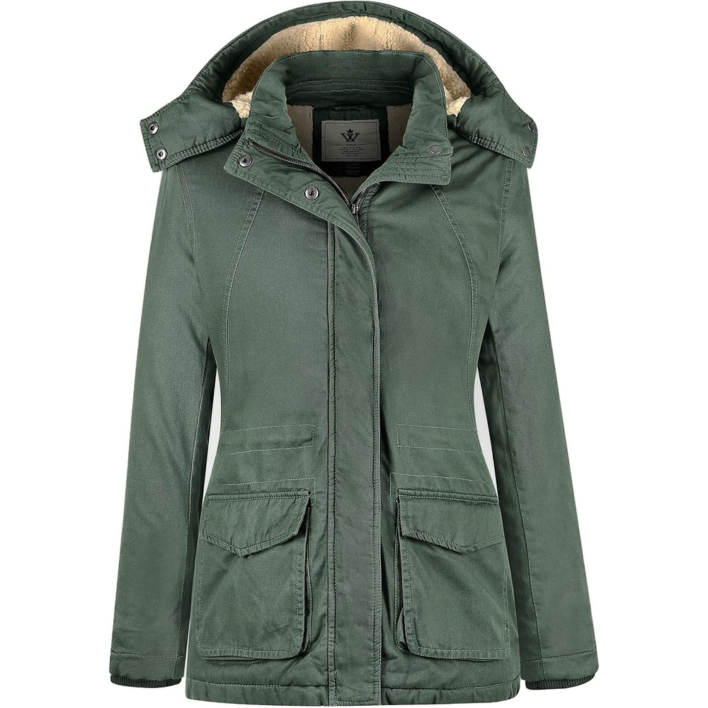 image:imageWenVen Womens Winter Warm Sherpa Lined Jacket Heavy Parka Coat with HoodGreen