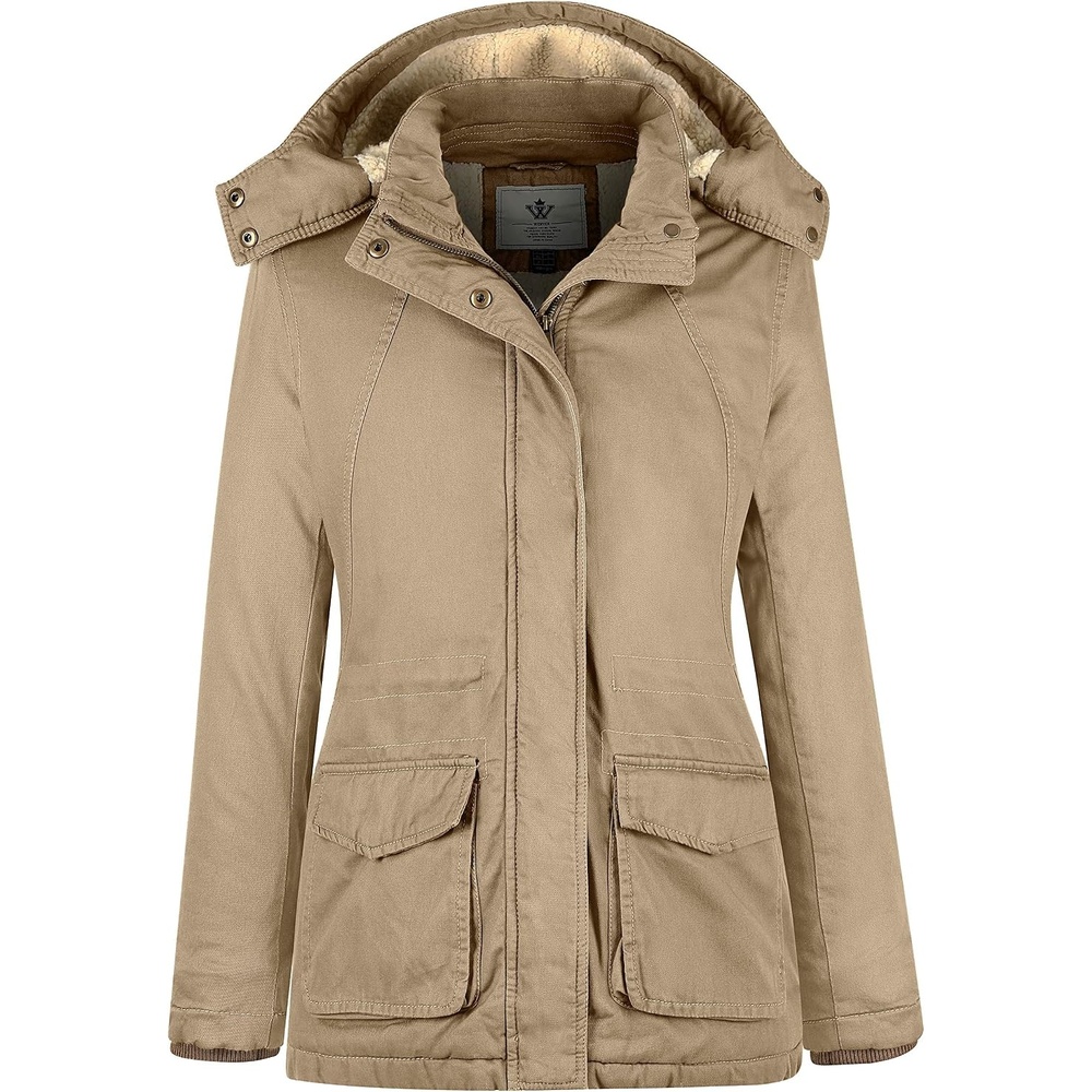 image:imageWenVen Womens Winter Warm Sherpa Lined Jacket Heavy Parka Coat with HoodKhaki2