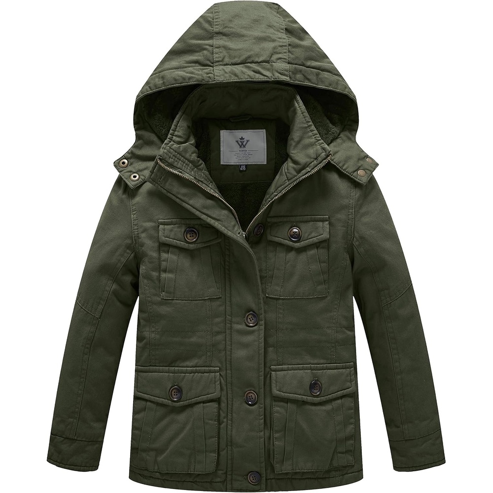 image:imageWenVen Boys amp Girls Winter Cotton Fleece Lined Warm Coat Parka JacketArmy Green