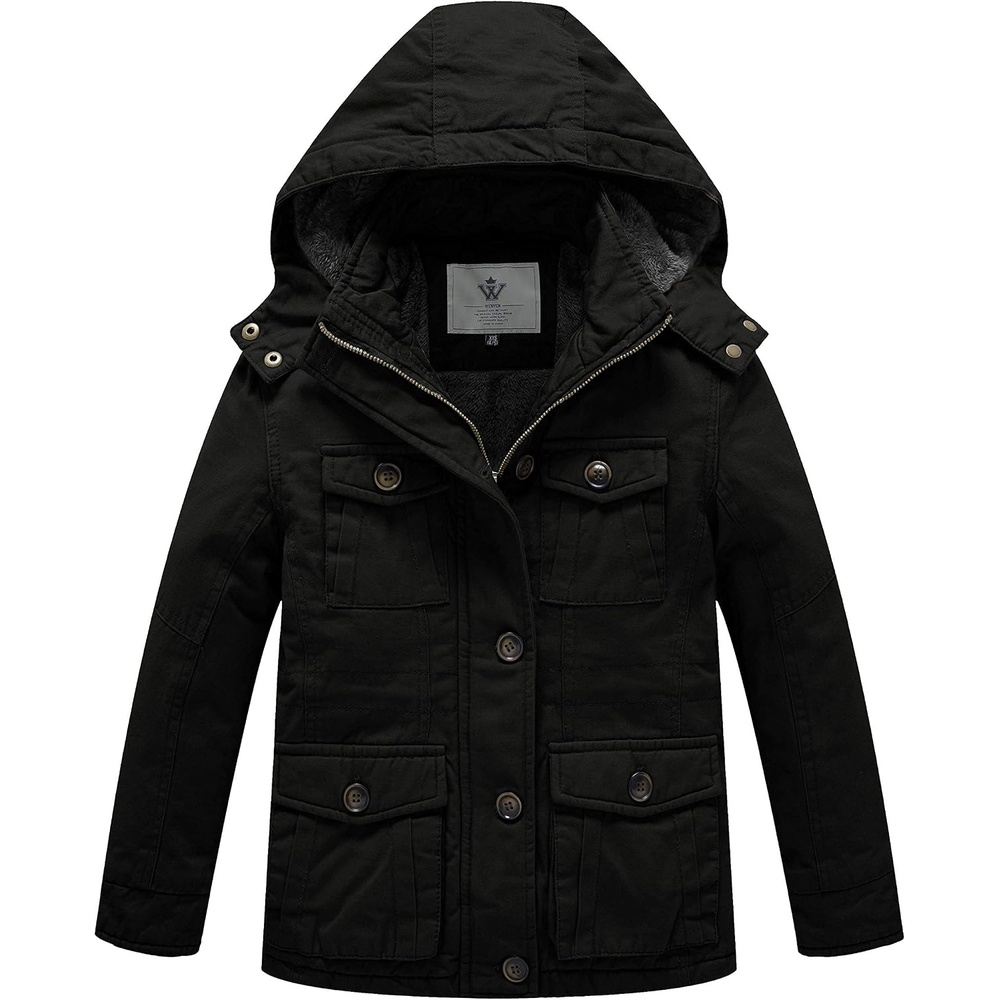 image:imageWenVen Boys amp Girls Winter Cotton Fleece Lined Warm Coat Parka JacketBlack