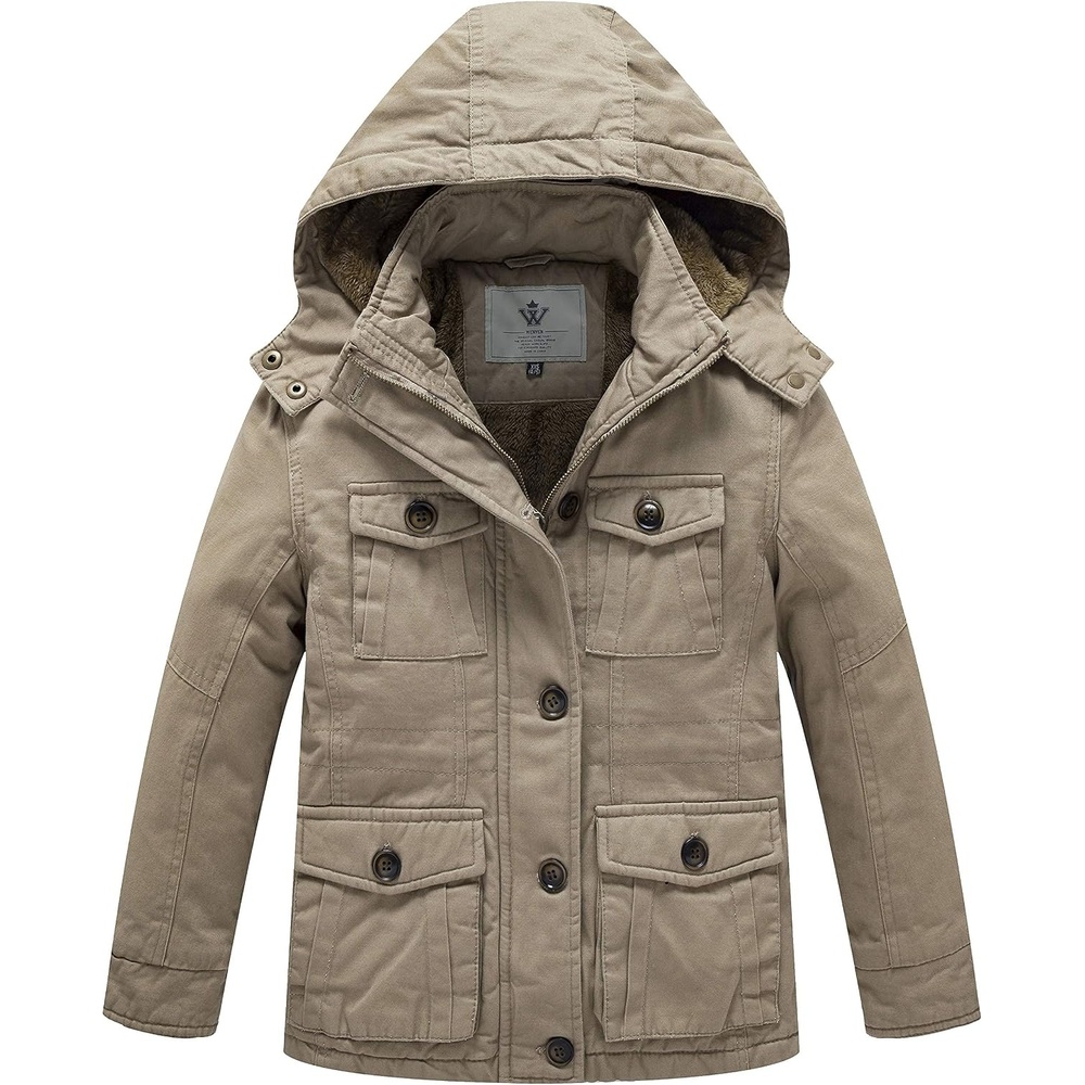 image:imageWenVen Boys amp Girls Winter Cotton Fleece Lined Warm Coat Parka JacketKhaki
