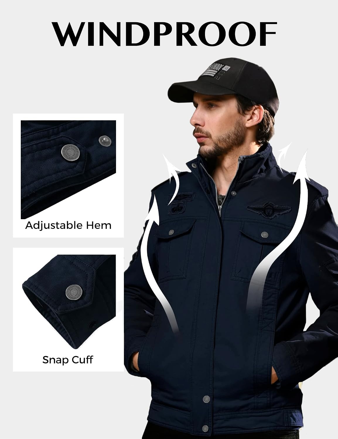 image:imageWenVen Mens Military Jacket Fleece Lined Winter Puffer Coat Cotton Windbreaker ParkaNavy