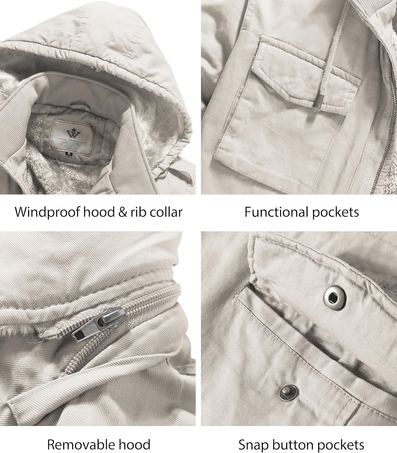 image:imageWenVen Mens Winter Thickened Military Parka Jacket Warm CoatDesert Sand