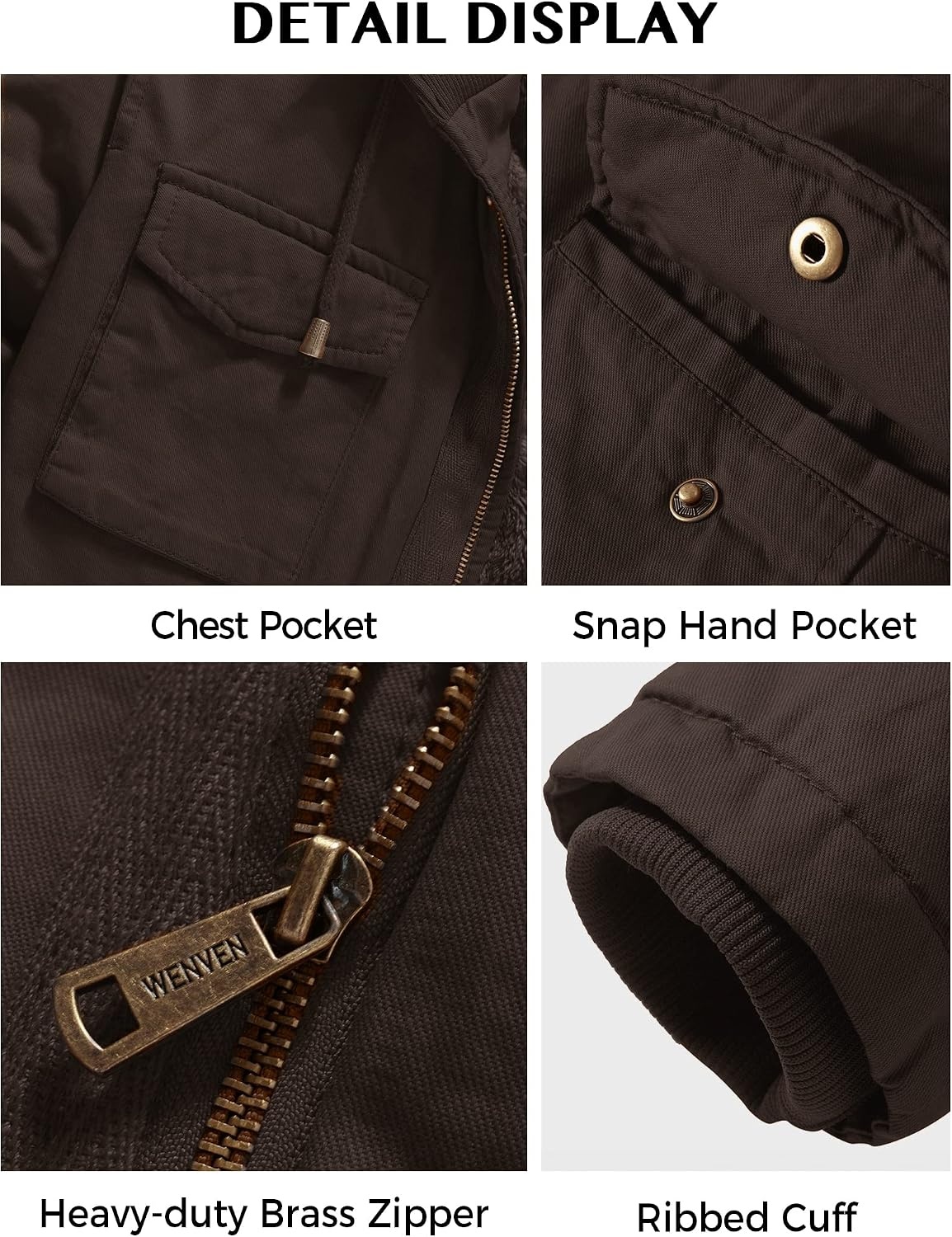 image:imageWenVen Mens Winter Thickened Military Parka Jacket Warm CoatTobacco
