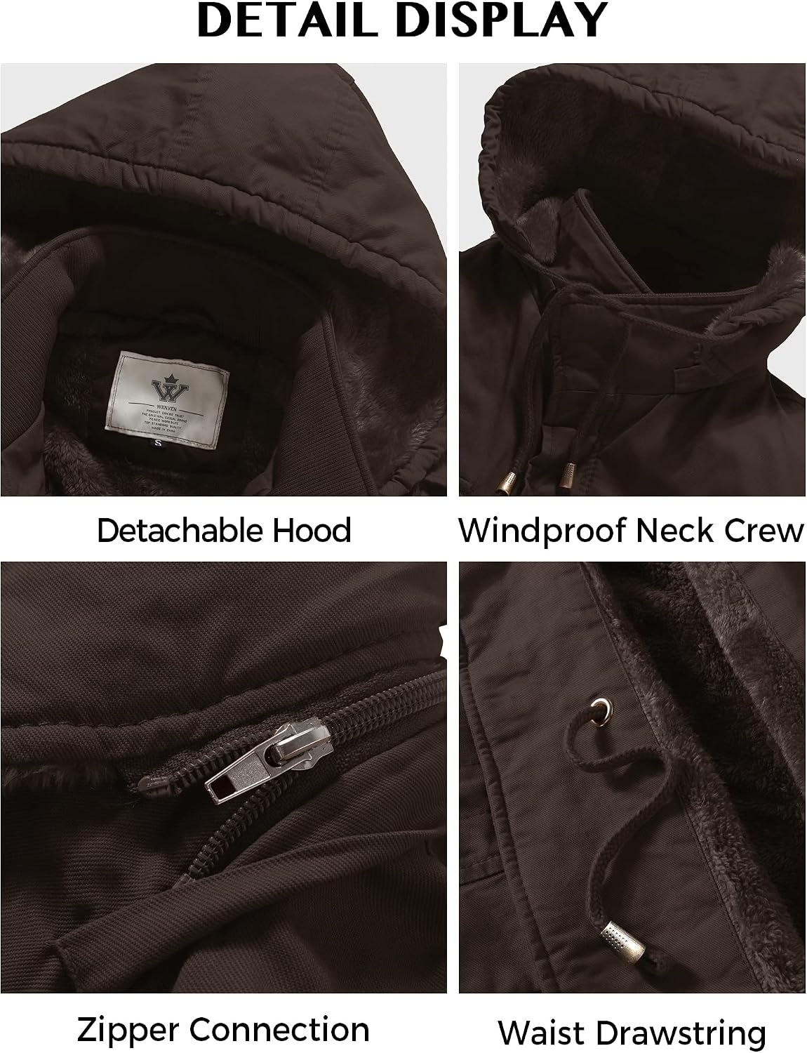 image:imageWenVen Mens Winter Thickened Military Parka Jacket Warm CoatTobacco