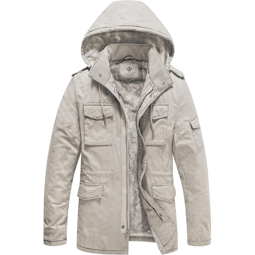 image:imageWenVen Mens Winter Thickened Military Parka Jacket Warm CoatDesert Sand